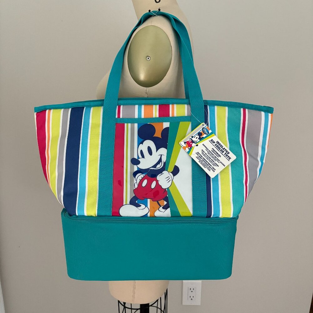 Disney Cooler Tote Mickey Summer Fun 2016 Zip Top/Bottom Compartments Disneyana